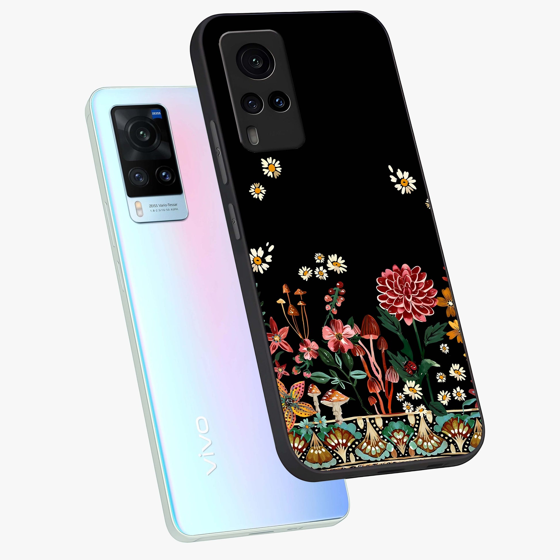 Midnight Bloom Pattern Glass Case displayed in angled mockup highlighting elegant flower design with midnight aesthetic style.