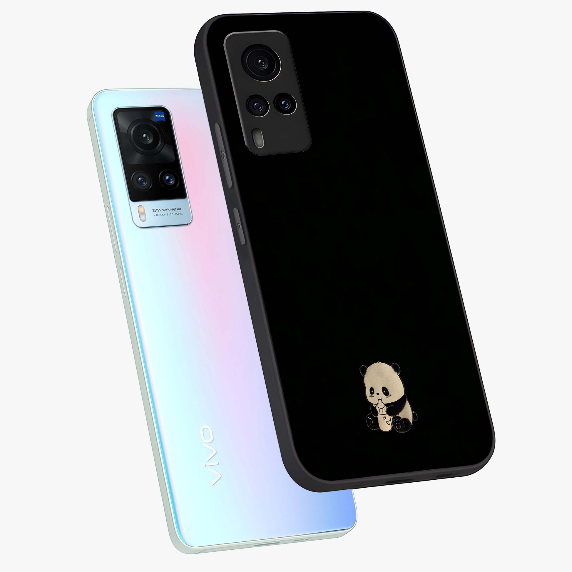 Midnight Panda Love Glass Case displayed in angled mockup highlighting adorable panda illustration with midnight aesthetic.