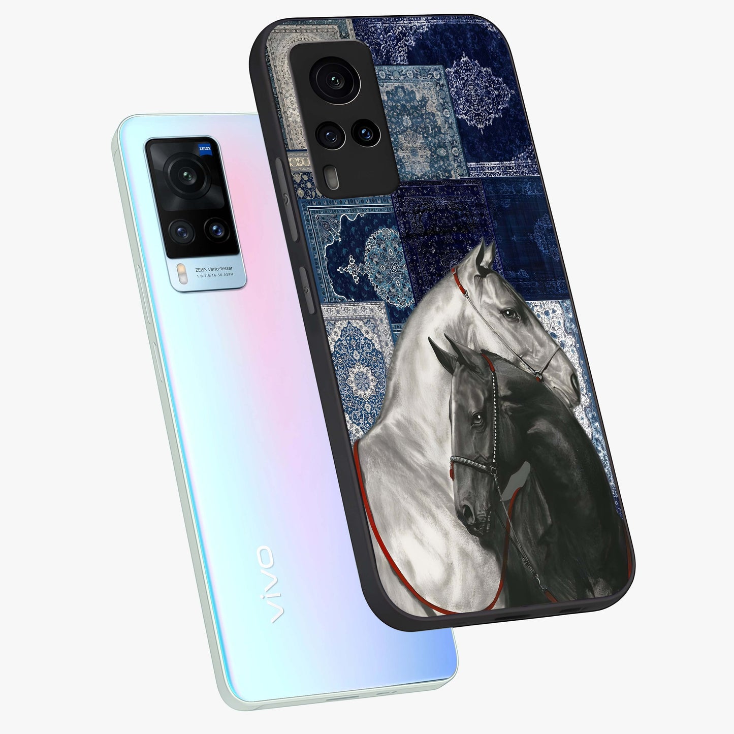 Midnight Stallion Blues Glass Case displayed in angled mockup highlighting powerful stallion illustration with deep midnight tones.