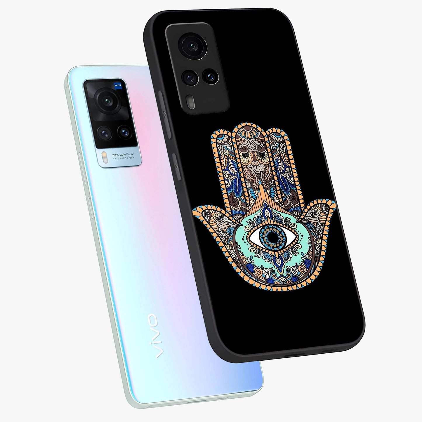 Mystic Hamsa Eye Glass Case displayed in angled mockup highlighting spiritual hamsa symbol with mystical aesthetic style.