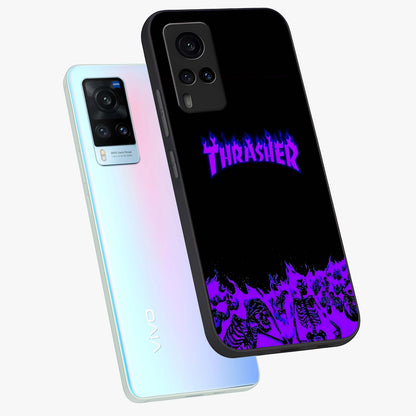 Neon Flame Riot Glass Case displayed in angled mockup highlighting glowing flame design with vibrant neon aesthetic.