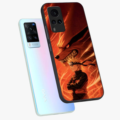 Nine Tails Legacy Glass Case displayed in angled mockup highlighting dynamic anime beast illustration with bold mystical aesthetic.