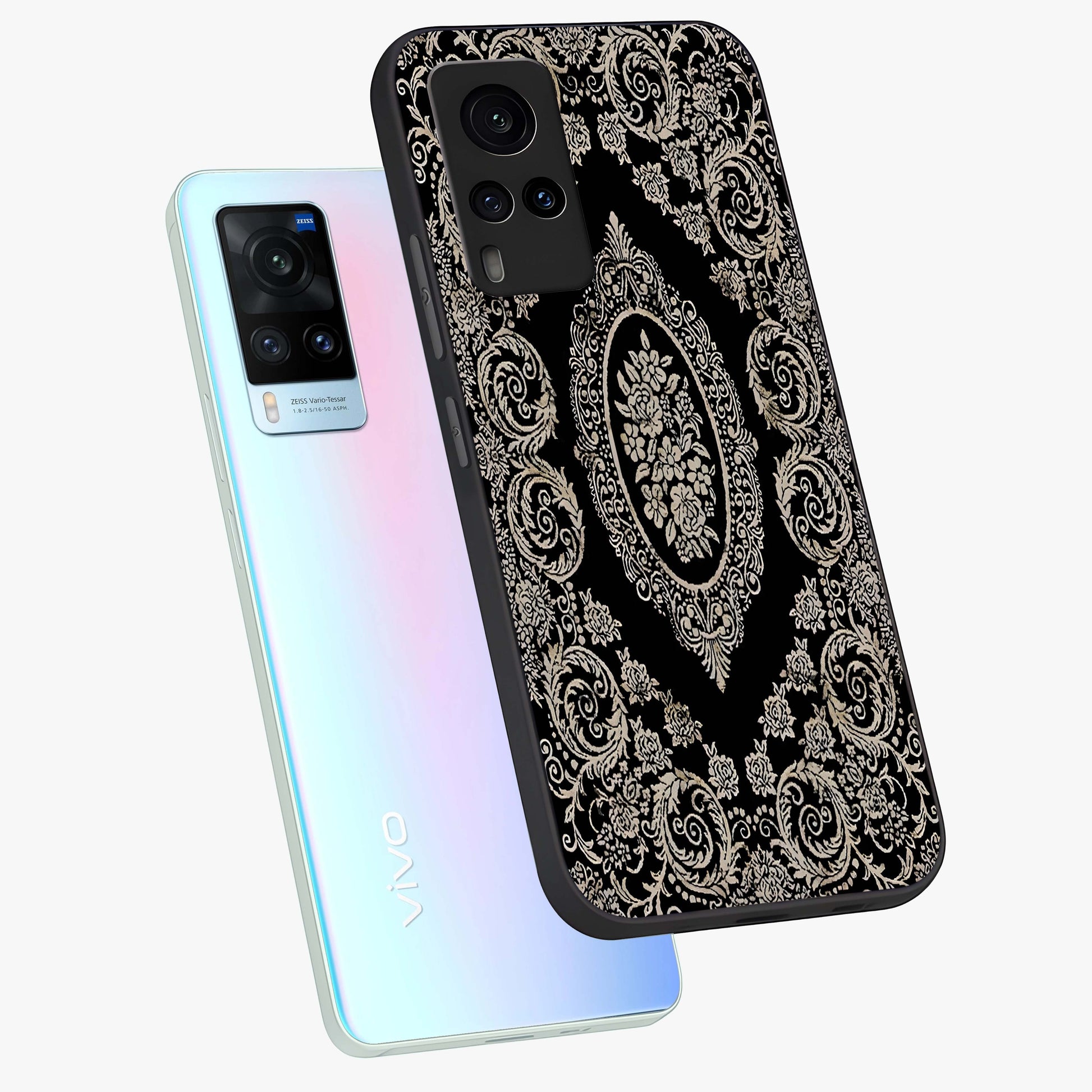 Noir Bloom Elegance Glass Case displayed in angled mockup highlighting refined flower design with stylish noir aesthetic.