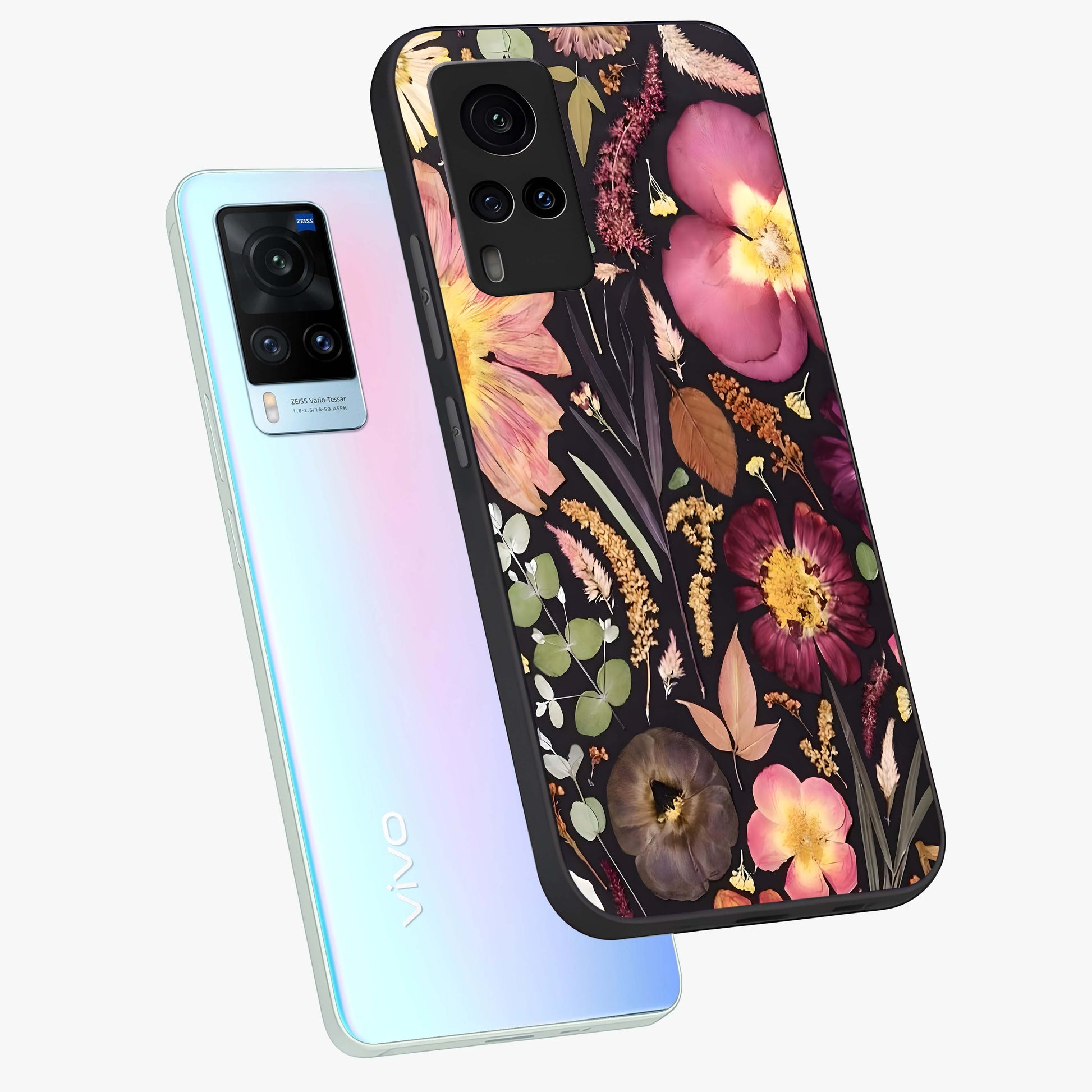 Petal Dream Tapestry Glass Case displayed in angled mockup highlighting decorative petal pattern with elegant botanical aesthetic.