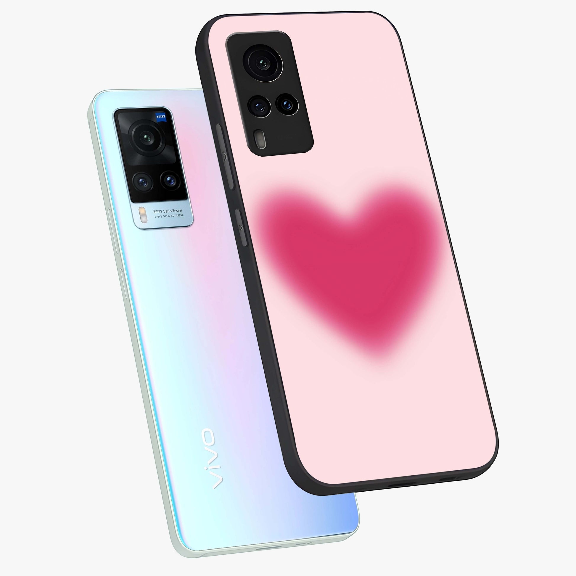 Pink Aura Heart Glass Case displayed in angled mockup highlighting vibrant pink heart design with dreamy aura aesthetic.