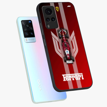 Red Ferrari F1 Vertical Glass Case displayed in angled mockup highlighting high speed racing design with bold automotive aesthetic.