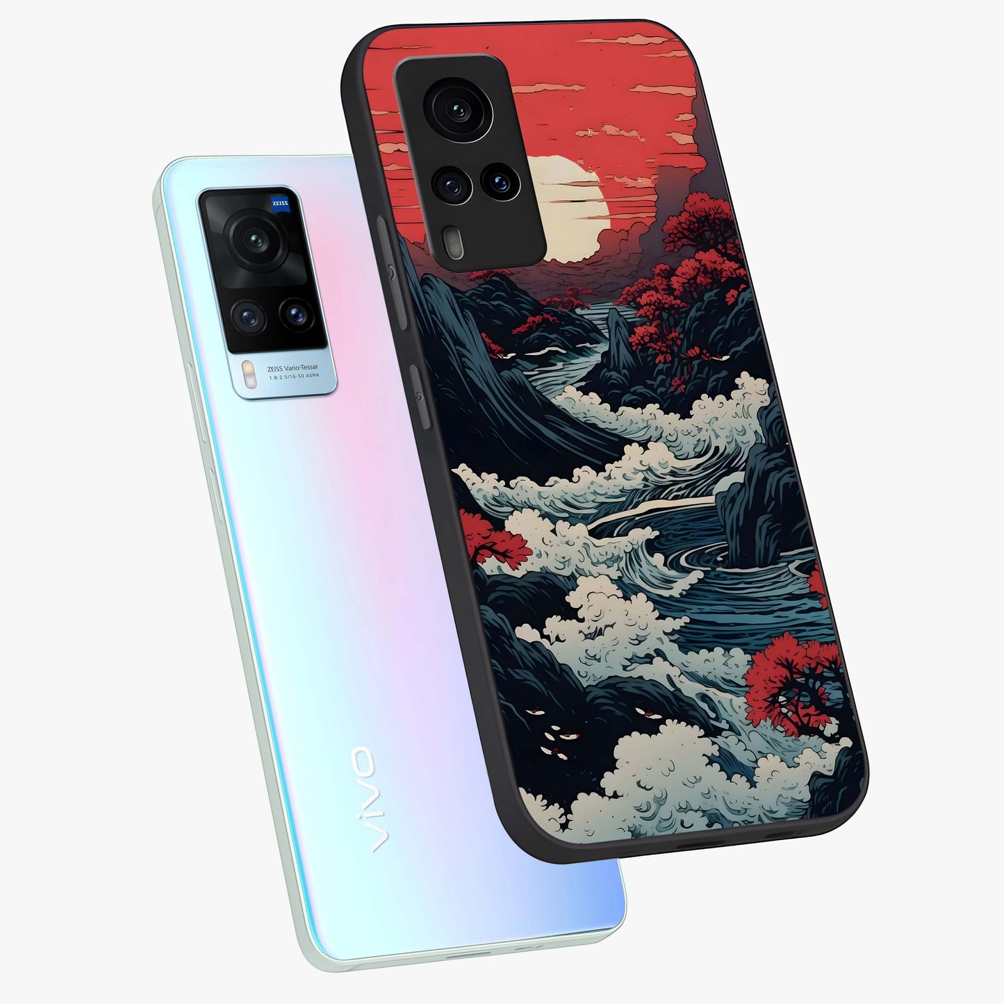 Red Sunset Scenery Glass Case displayed in angled mockup highlighting glowing sunset sky design with scenic aesthetic.