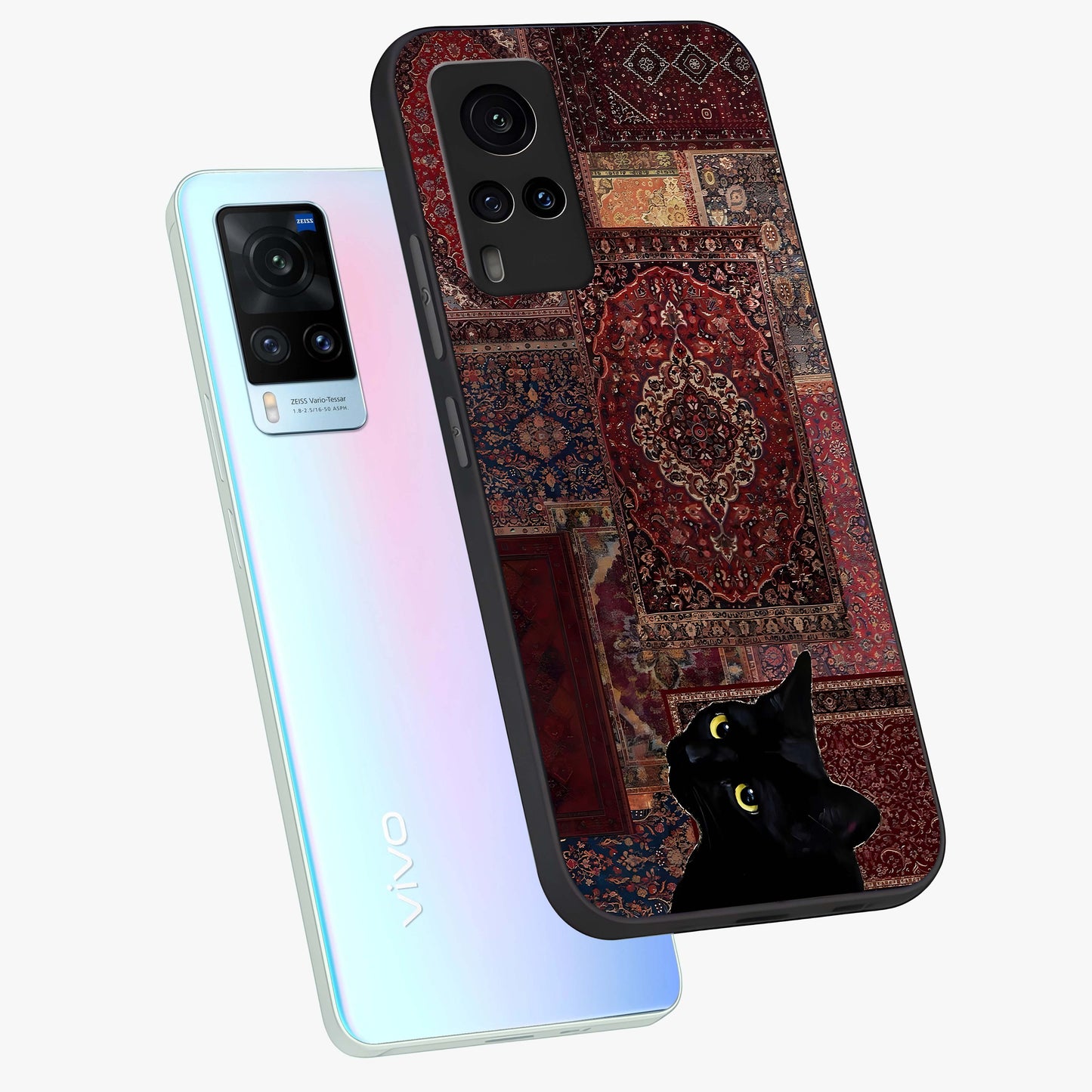 Regal Magic Cat Apple Glass Case displayed in angled mockup highlighting whimsical feline design with fantasy aesthetic.