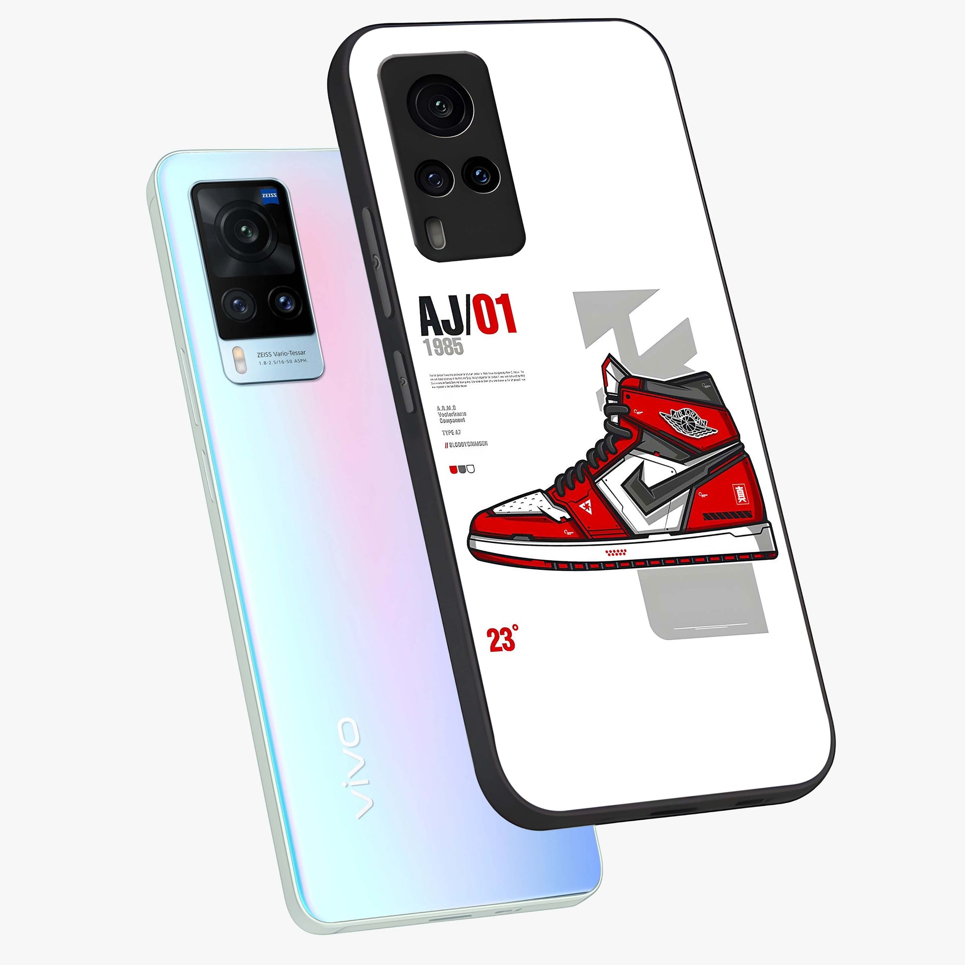 Retro Sneaker Blueprint Glass Case displayed in angled mockup highlighting detailed shoe design with sporty retro aesthetic.