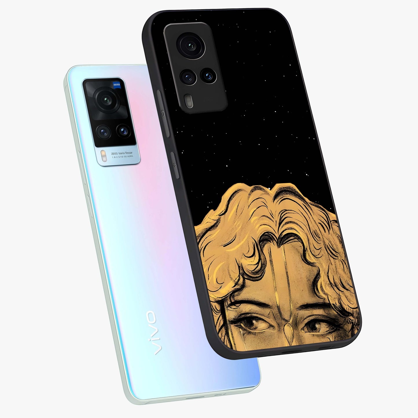 Shri Krishna Art Glass Case displayed in angled mockup highlighting spiritual Krishna illustration with divine aesthetic.