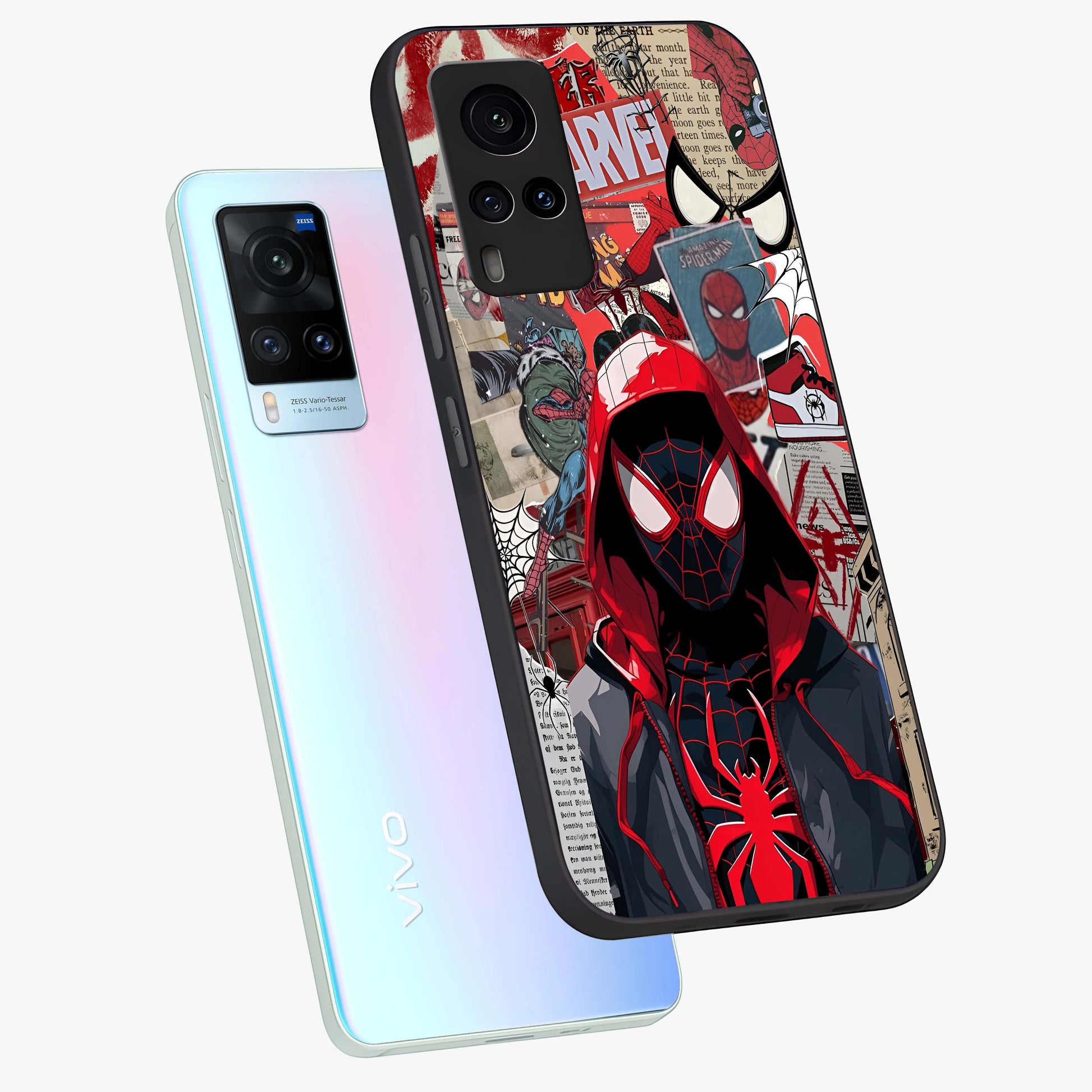 Spider Collage Street Glass Case displayed in angled mockup highlighting dynamic street style collage design with comic aesthetic.