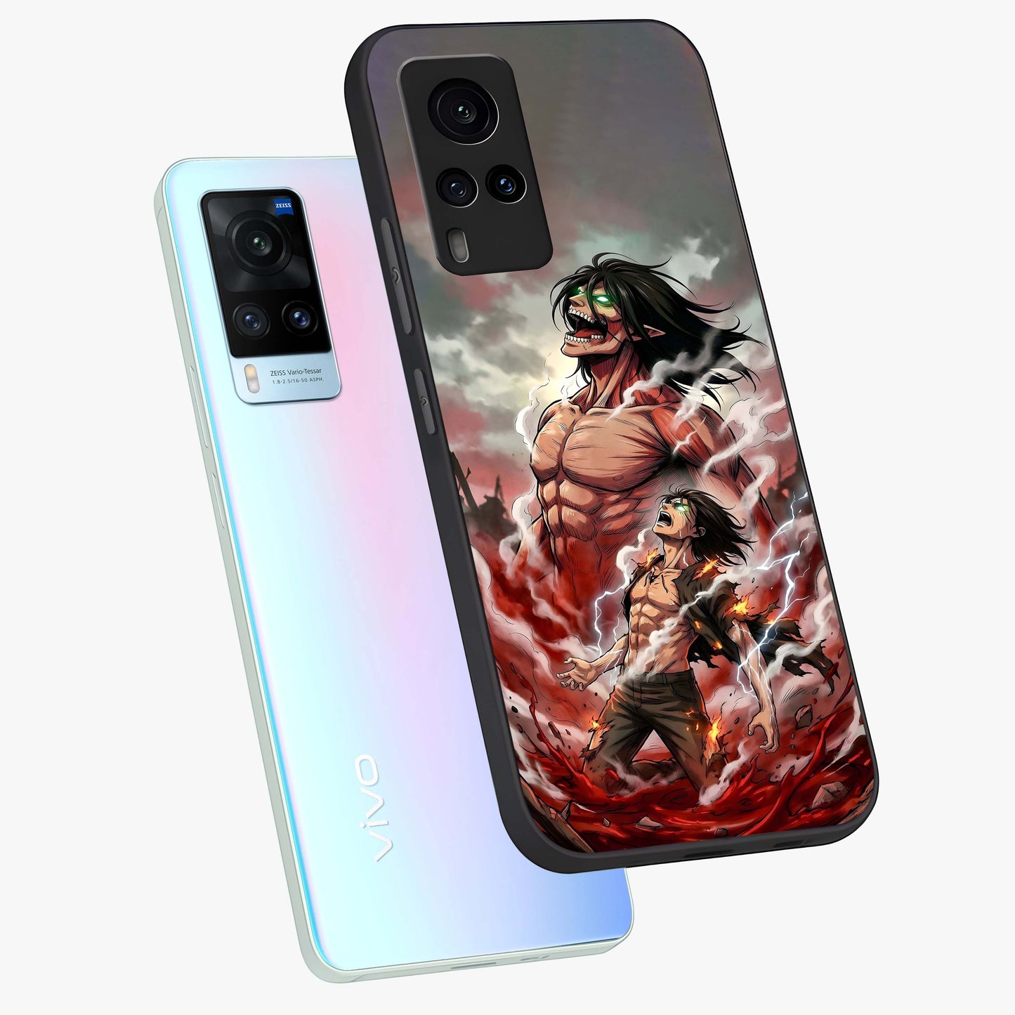 Titan Awakening Fury Glass Case displayed in angled mockup highlighting dramatic giant warrior design with bold anime aesthetic.