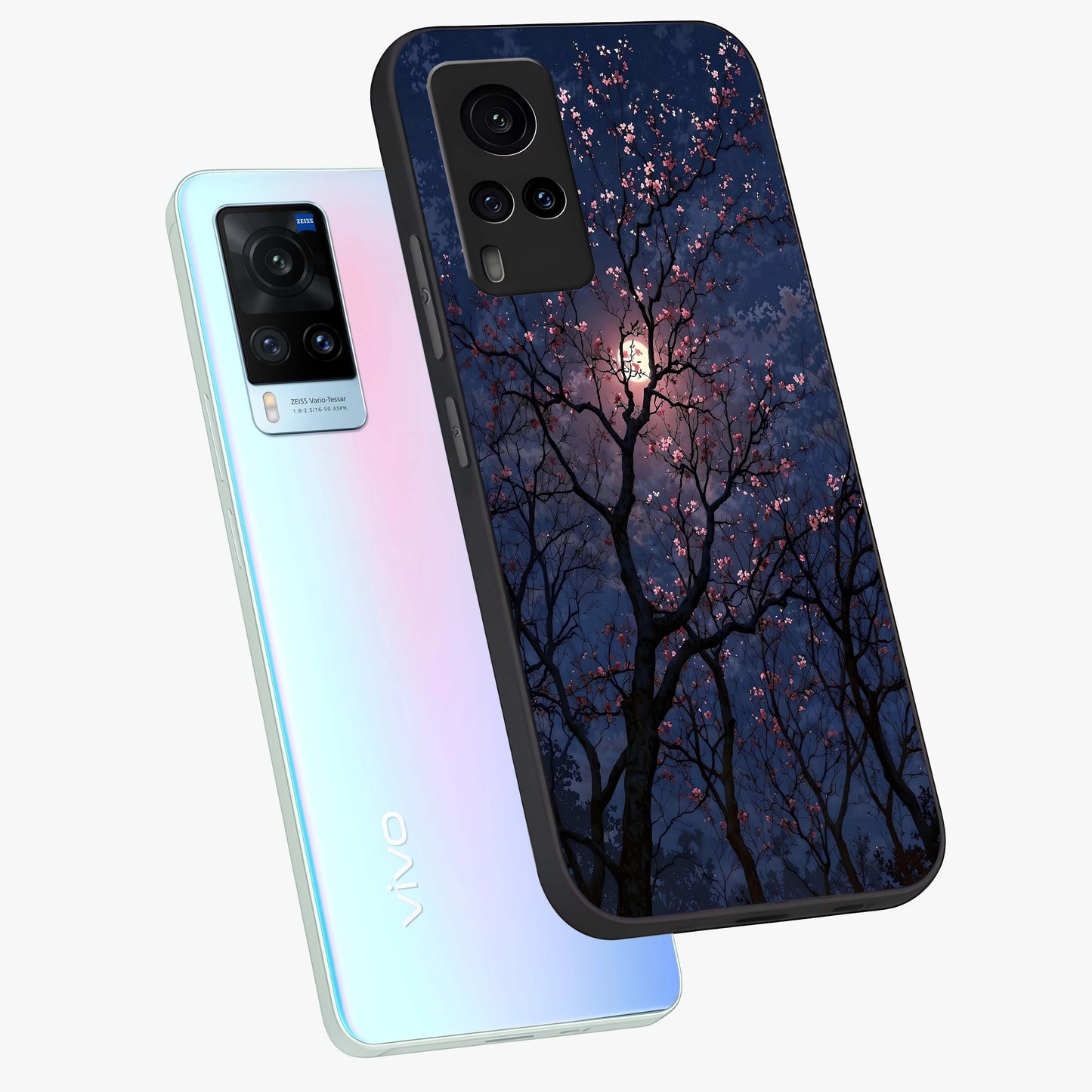 Twilight Sakura Serenade Glass Case displayed in angled mockup highlighting delicate sakura flower design with dreamy aesthetic.