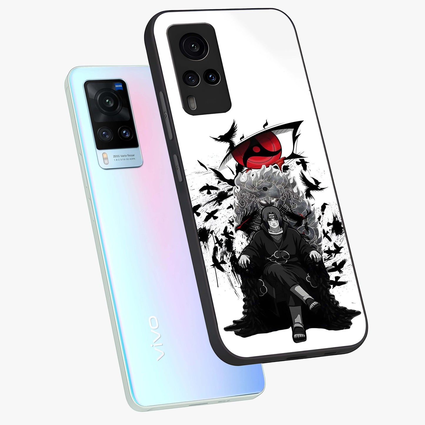 Uchiha Shadow Throne Glass Case displayed in angled mockup highlighting glowing aquatic design with celestial aesthetic.