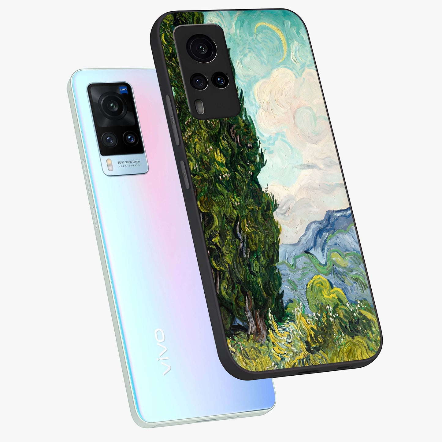 Van Gogh Vintage Art Glass Case displayed in angled mockup highlighting textured brushstroke design with classic aesthetic.