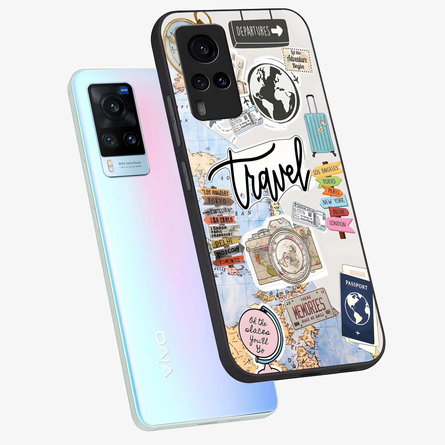 Wanderlust Journal Glass Case displayed in angled mockup highlighting adventure themed design with aesthetic travel vibe.