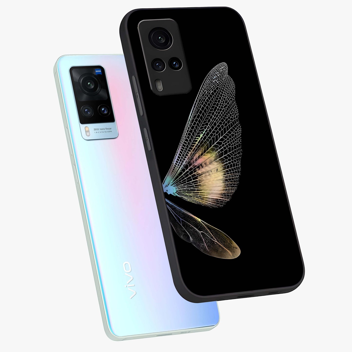 Whispers Of Wings Glass Case displayed in angled mockup highlighting soft feather design with celestial aesthetic style.
