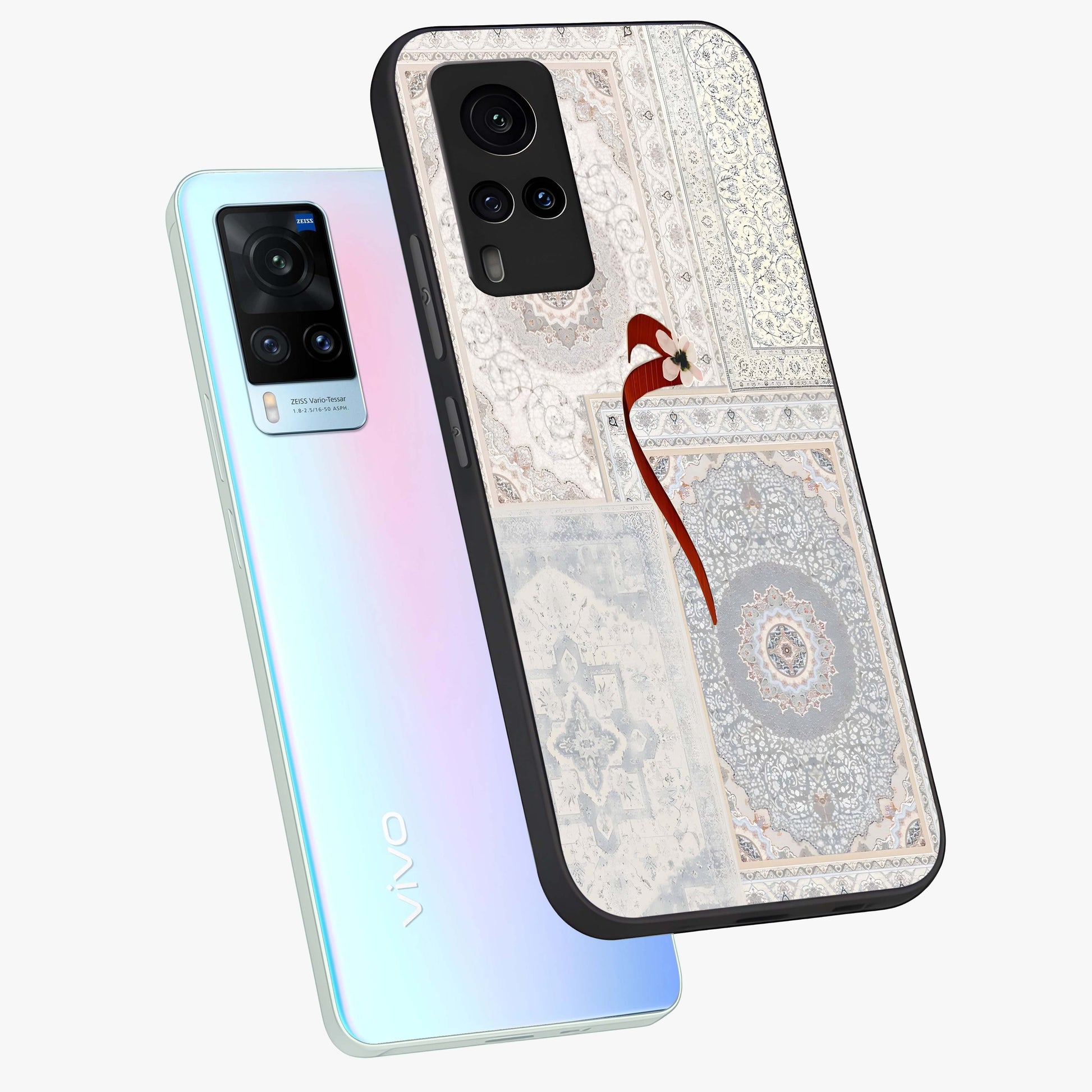 White Aesthetic Bow Glass Case displayed in angled mockup highlighting clean bow design with soft aesthetic style.