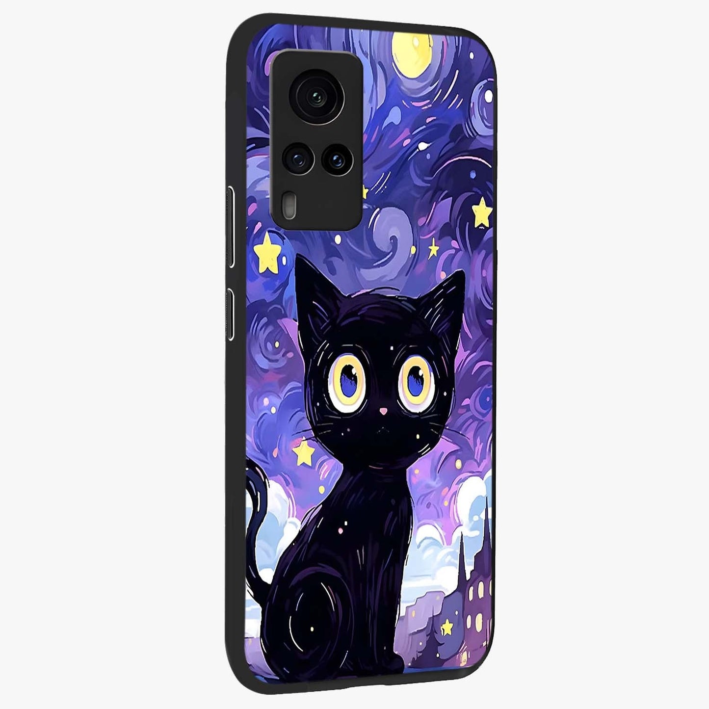 Abstract Cat Art Glass Case upright view showcasing creative feline illustration and aesthetic artistic style.