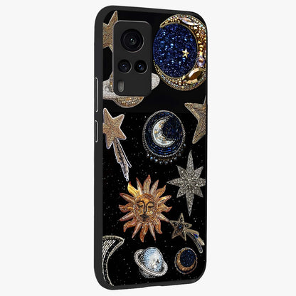 Celestial Gem Constellations Glass Case upright view showcasing cosmic constellation artwork with celestial aesthetic style.