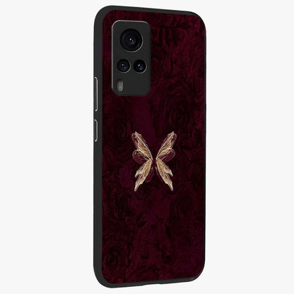 Crimson Fade Butterfly Glass Case upright view showcasing graceful butterfly artwork with soft crimson fade effect.