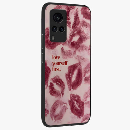 Crimson Kiss Love Glass Case upright view showcasing expressive romantic artwork with deep crimson theme.