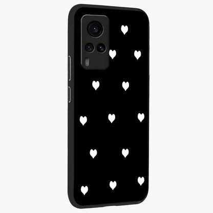 Cute And Simple White Hearts Glass Case upright view showcasing simple white hearts artwork with soft minimal theme.