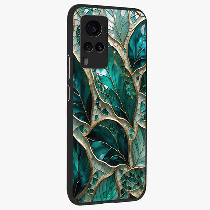 Emerald Leaf Glass Glass Case upright view showcasing fresh green leaf artwork with calming nature inspired style.