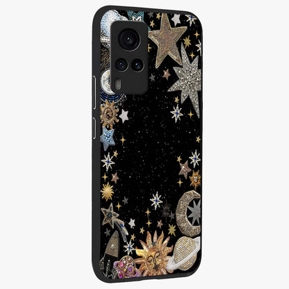 Galactic Jewel Stars Glass Case upright view showcasing glittering star jewel artwork with vibrant galaxy theme.
