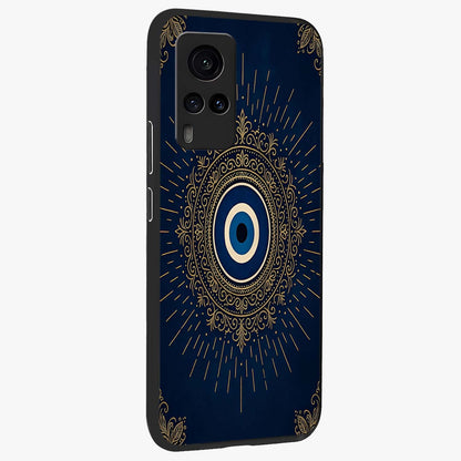 Golden Celestial Charm Glass Case upright view showcasing radiant celestial artwork with elegant golden theme.