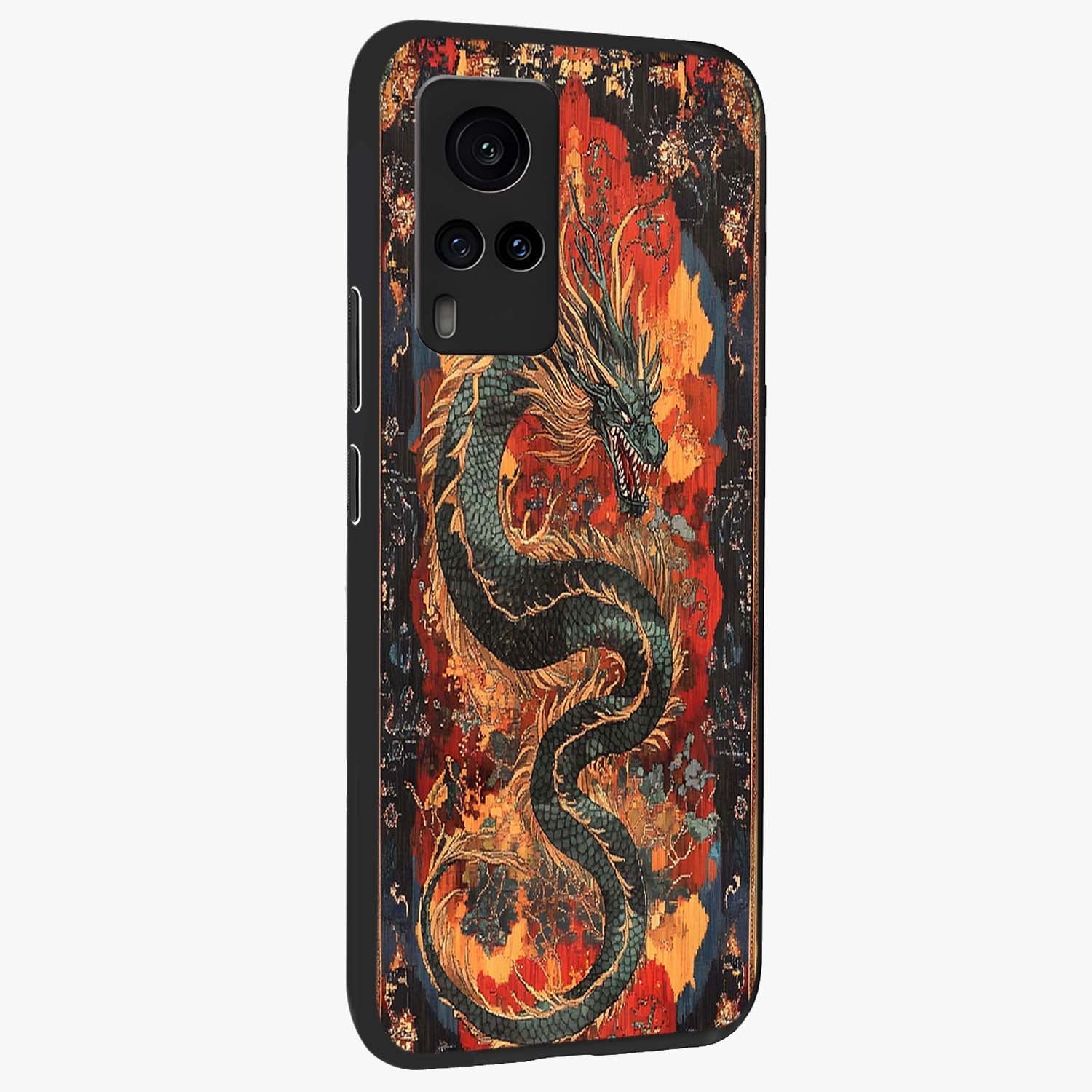 Inferno Dragon Soul Glass Case upright view showcasing intense dragon artwork with fantasy fire theme.