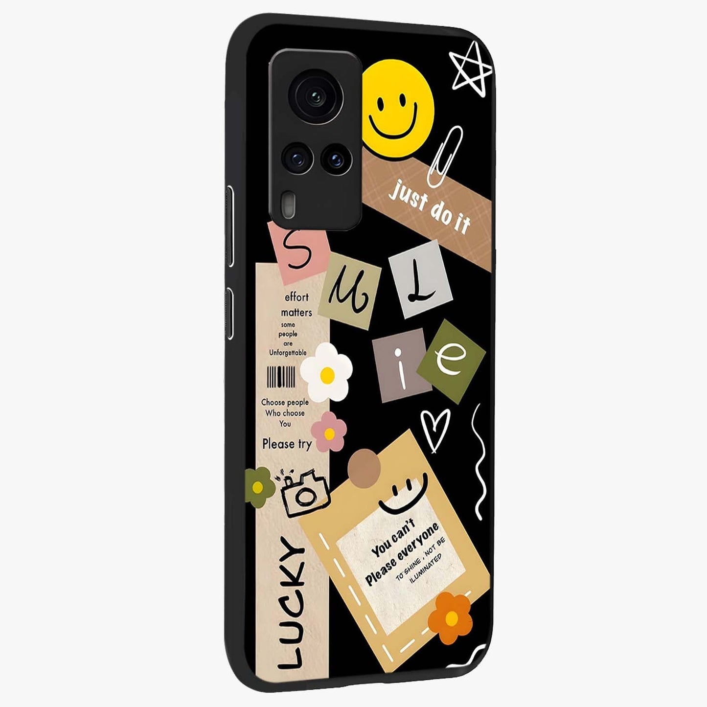 Lucky Aesthetic Collage Glass Case upright view showcasing vibrant collage artwork with youthful aesthetic theme.