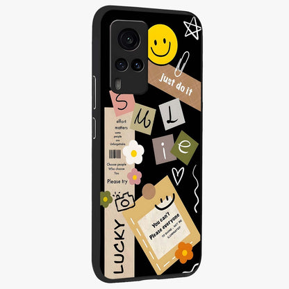 Lucky Aesthetic Collage Glass Case upright view showcasing vibrant collage artwork with youthful aesthetic theme.