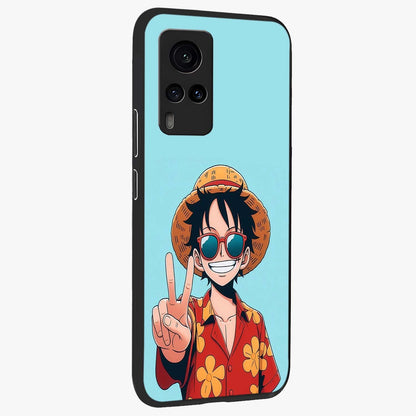 Luffy Summer Anime Vibe Glass Case upright view showcasing dynamic anime artwork with bright adventurous theme.