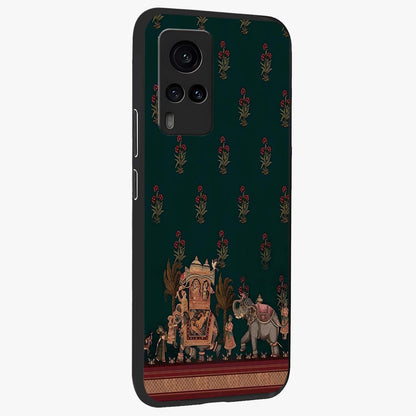 Macmerise Glass Case upright view showcasing bold artistic artwork with contemporary design theme.