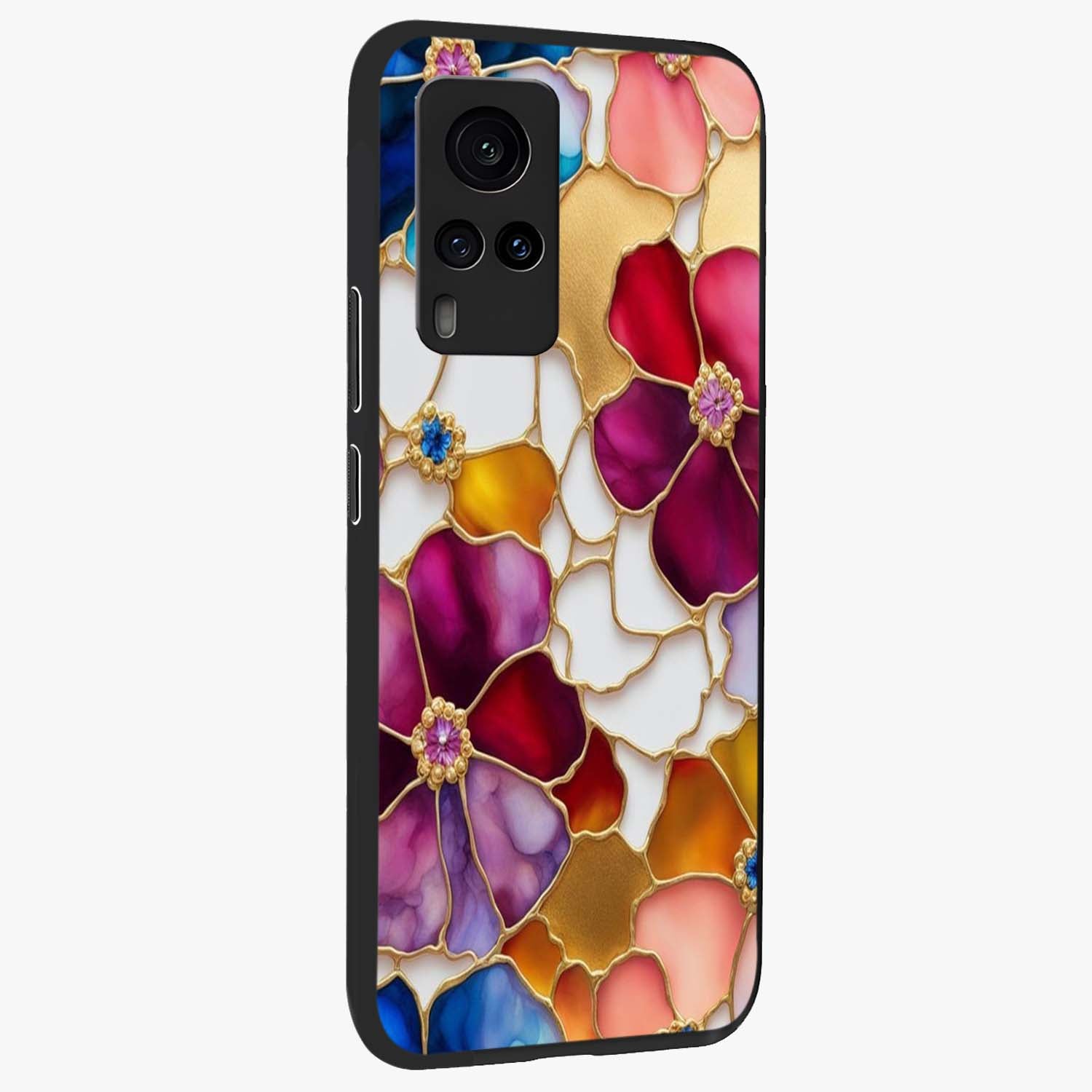 Marble Flower Pattern Glass Case upright view showcasing decorative marble flower artwork with refined style.