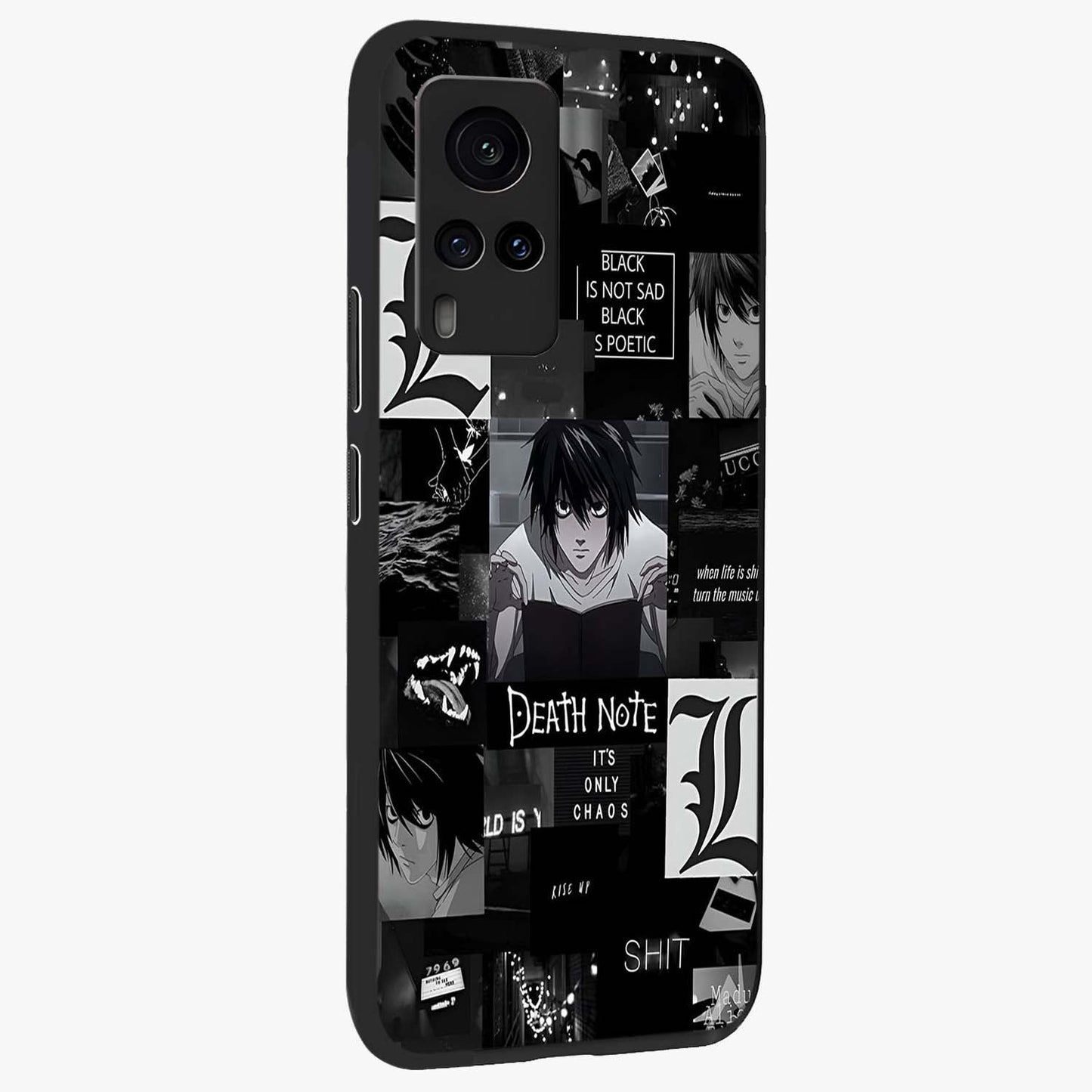Midnight Chaos Mind Glass Case upright view showcasing expressive abstract artwork with bold dark theme.