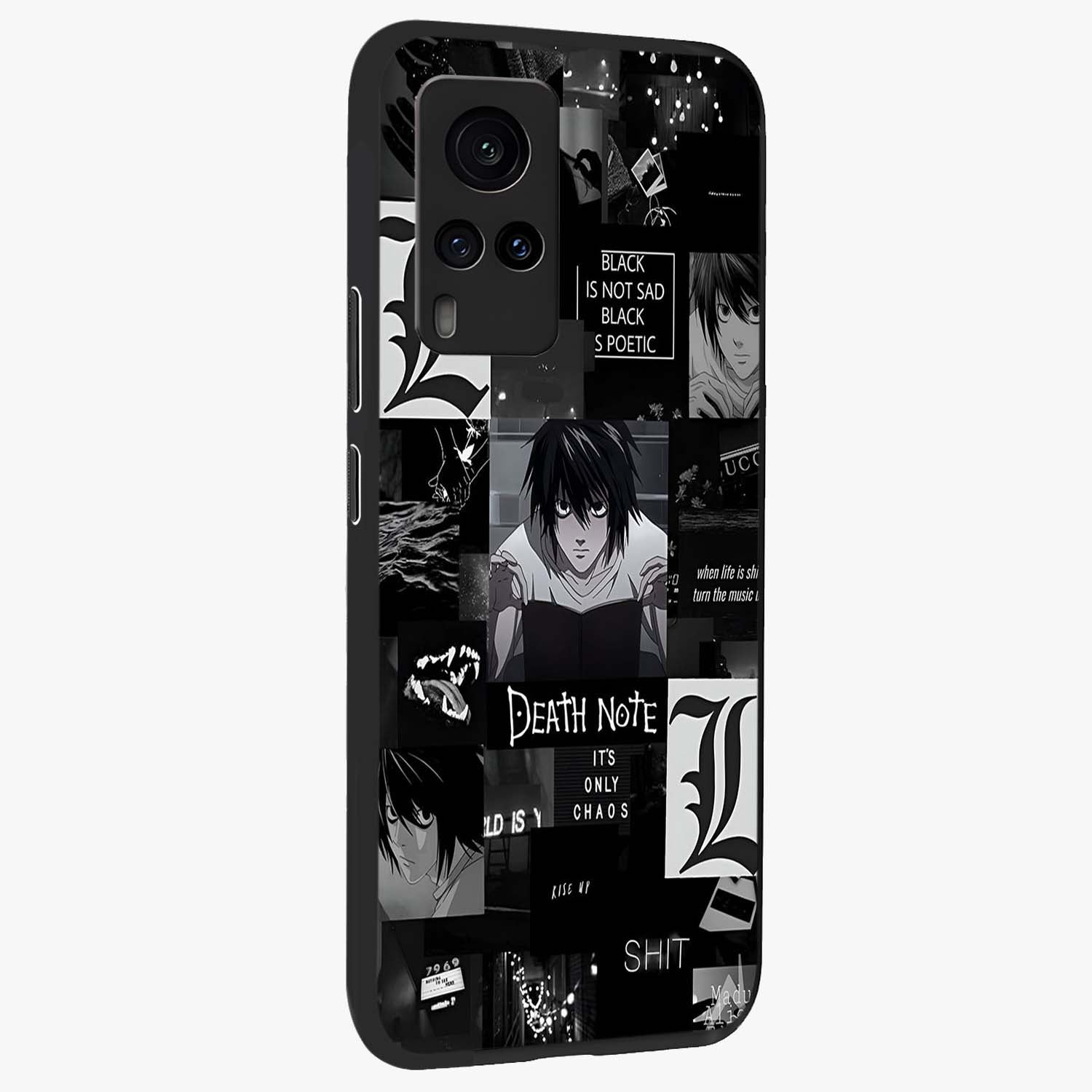 Midnight Chaos Mind Glass Case upright view showcasing expressive abstract artwork with bold dark theme.