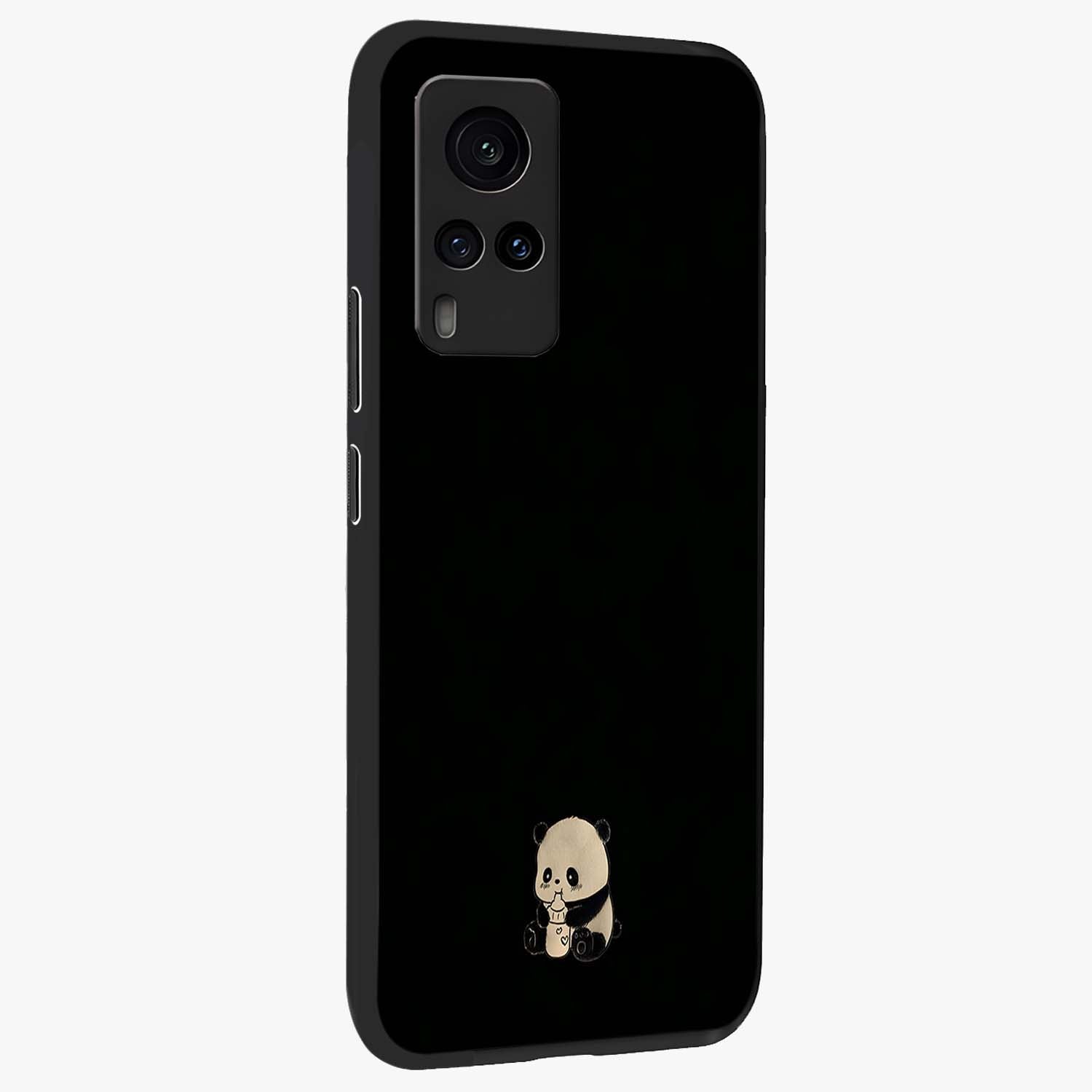 Midnight Panda Love Glass Case upright view showcasing charming panda artwork with playful romantic theme.