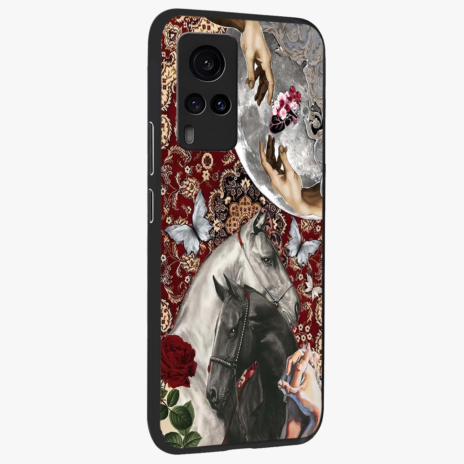 Moonlit Royal Stallion Glass Case upright view showcasing dramatic horse artwork with glowing moon themed design.