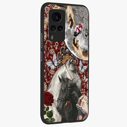Moonlit Royal Stallion Glass Case upright view showcasing dramatic horse artwork with glowing moon themed design.