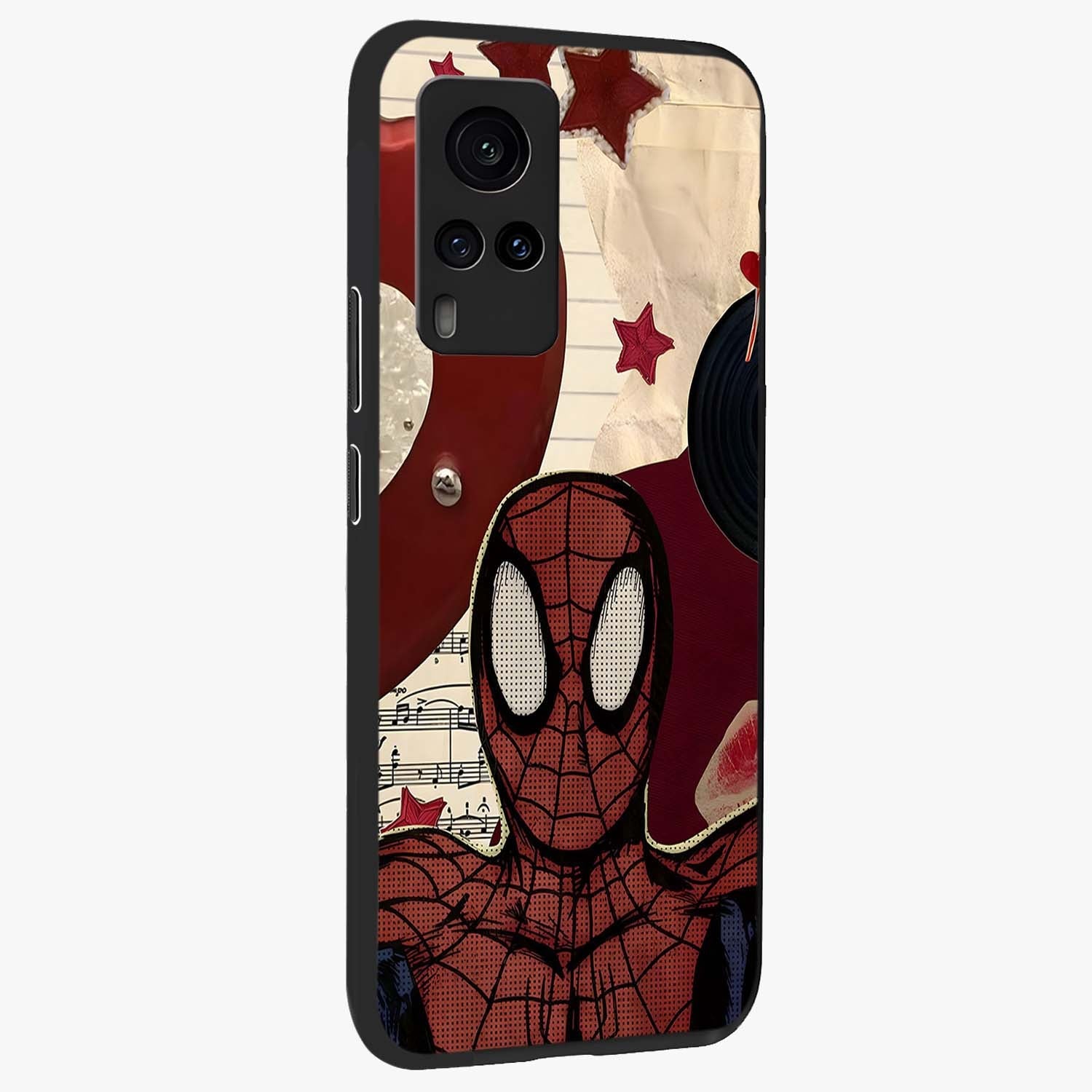 Web Warrior Vibes Glass Case upright view showcasing energetic superhero artwork with bold action theme.