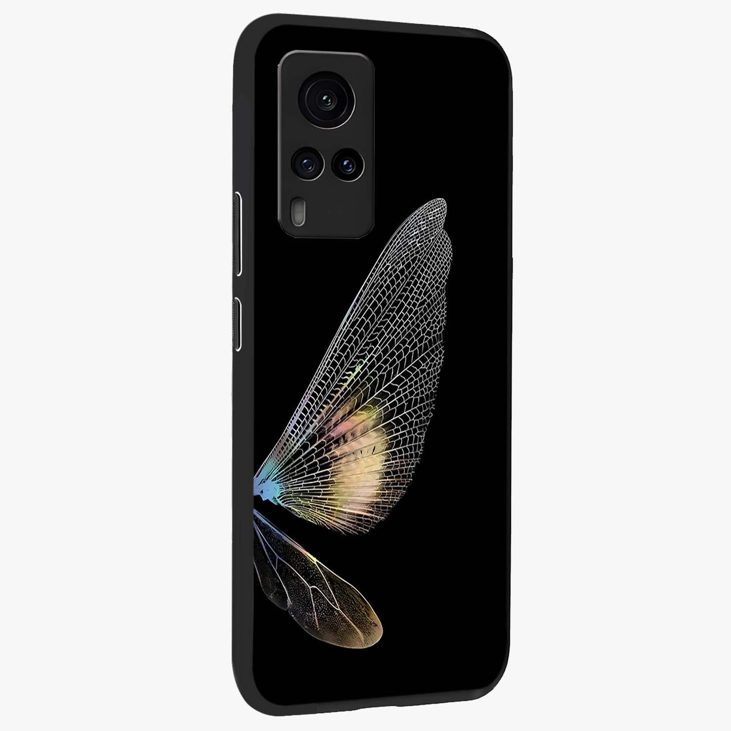 Whispers Of Wings Glass Case upright view showcasing elegant wing artwork with light airy theme.