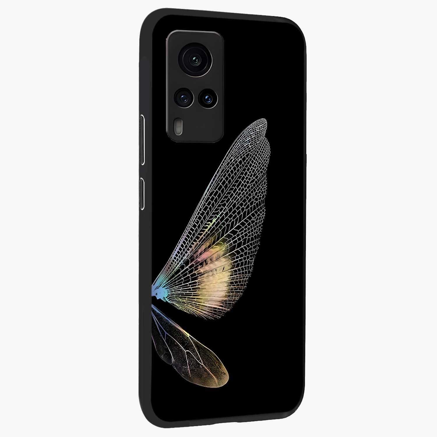 Whispers Of Wings Glass Case upright view showcasing elegant wing artwork with light airy theme.