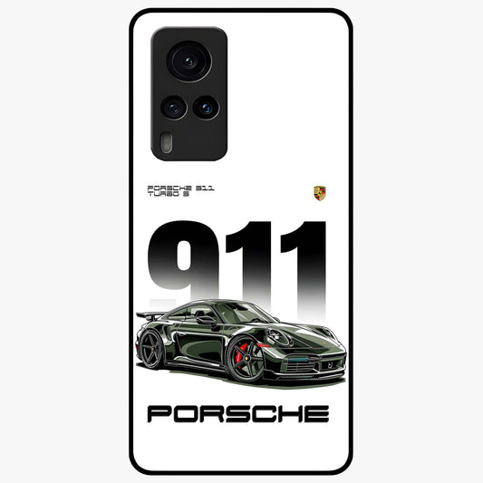 911 Turbo Dominance Glass Case showing clean flat back view with bold 911 sports car artwork and glossy glass finish.