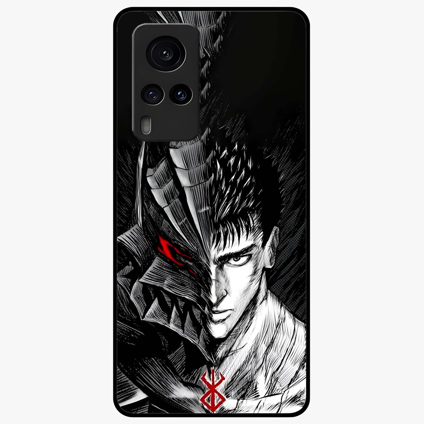Berserker Blood Oath Glass Case showing flat back view with fierce warrior inspired artwork and glossy glass finish.