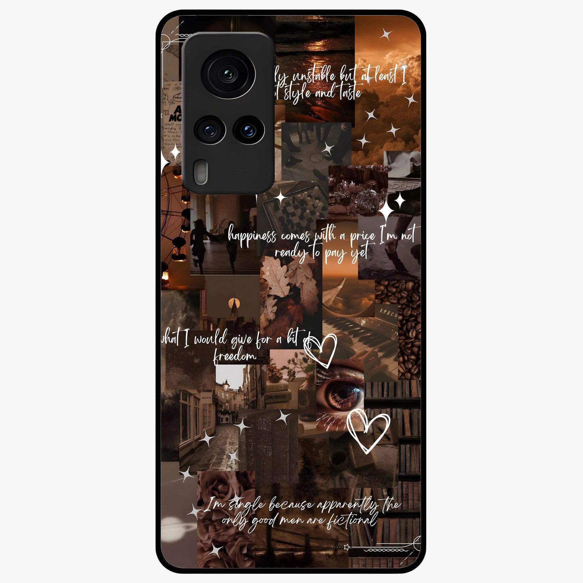 Bittersweet Aesthetic Chaos Glass Case showing flat back view with artistic chaotic aesthetic design and glossy glass finish.