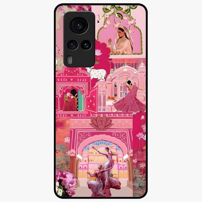 Blossoms of Rajasthan Glass Case showing flat back view with traditional floral artwork inspired by Rajasthan and glossy glass finish.