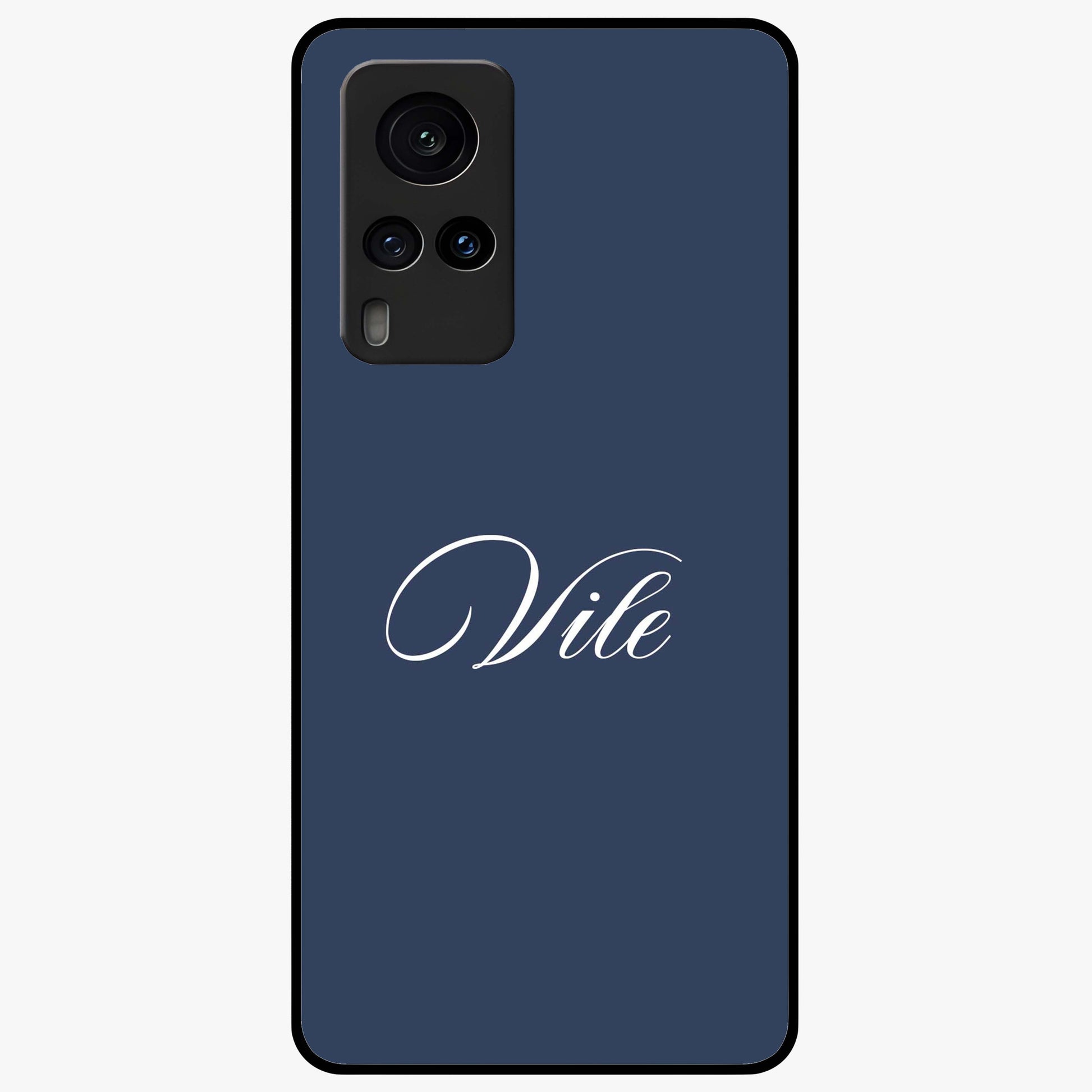 Blue Background Personalized Custom Name Glass Case showing flat back view with minimal blue background and custom name design.