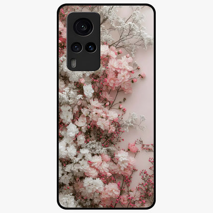 Blush Blossom Cloud Glass Case showing flat back view with dreamy blush cloud blossom artwork and glossy glass finish.
